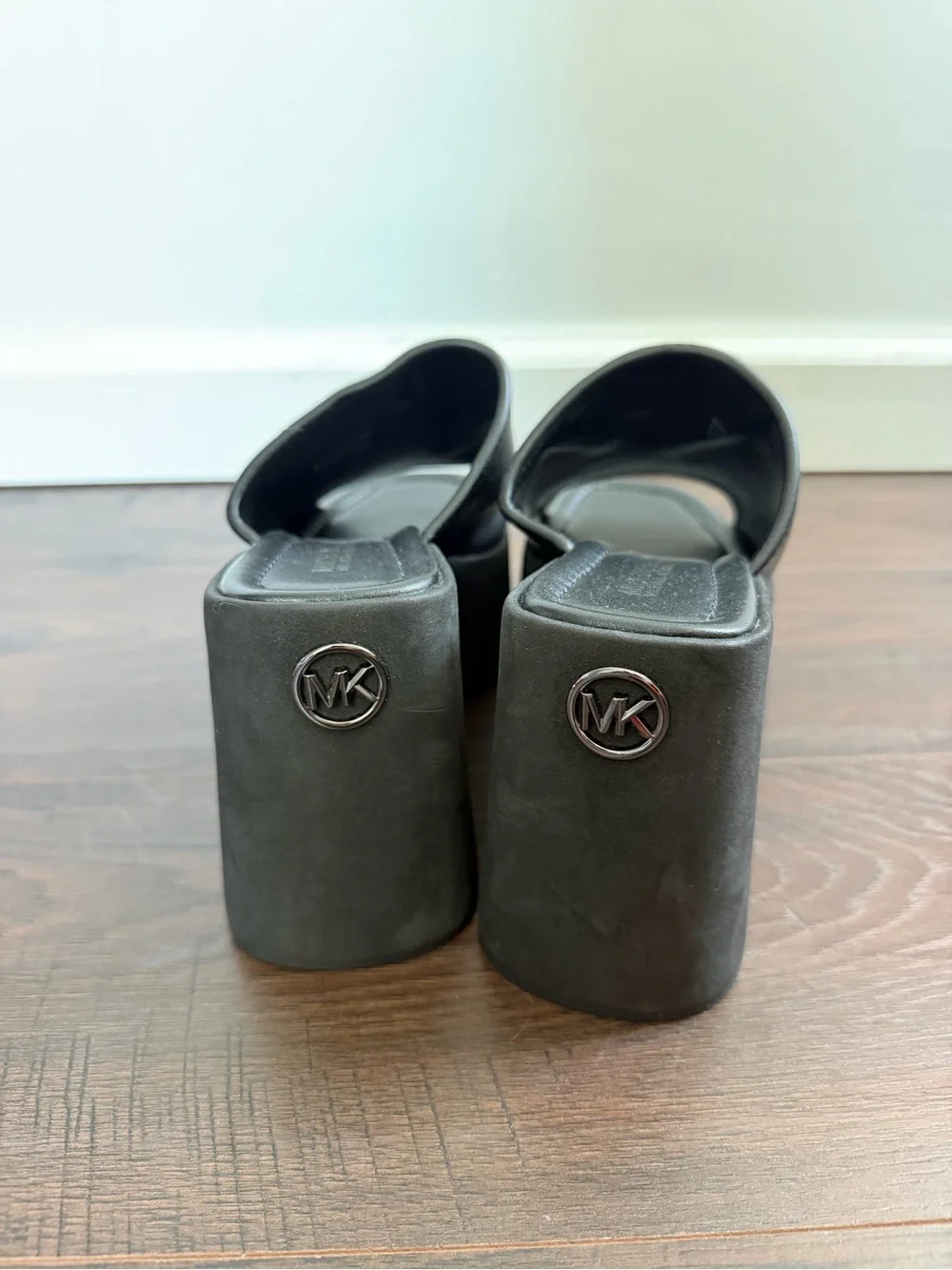 Michael Kors Black Platform Slide Wedges with Sculpted Sole